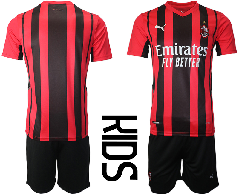 Youth 2021-2022 Club AC milan home red blank Soccer Jersey